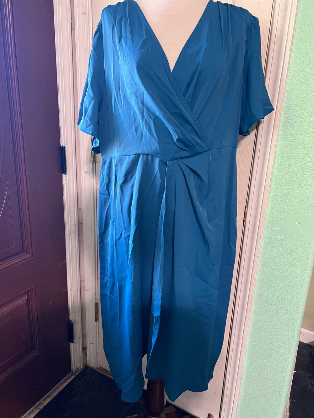 Teal Wrap-Front Women’s Dress